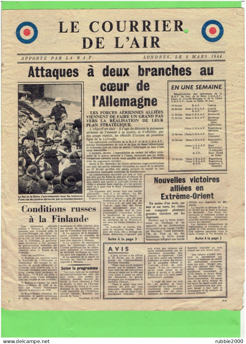 LE COURRIER DE L AIR 2 MARS 1944 TRACT PROPAGANDE LARGUE PAR LA RAF GUERRE 1939 1945 WWII - Documents