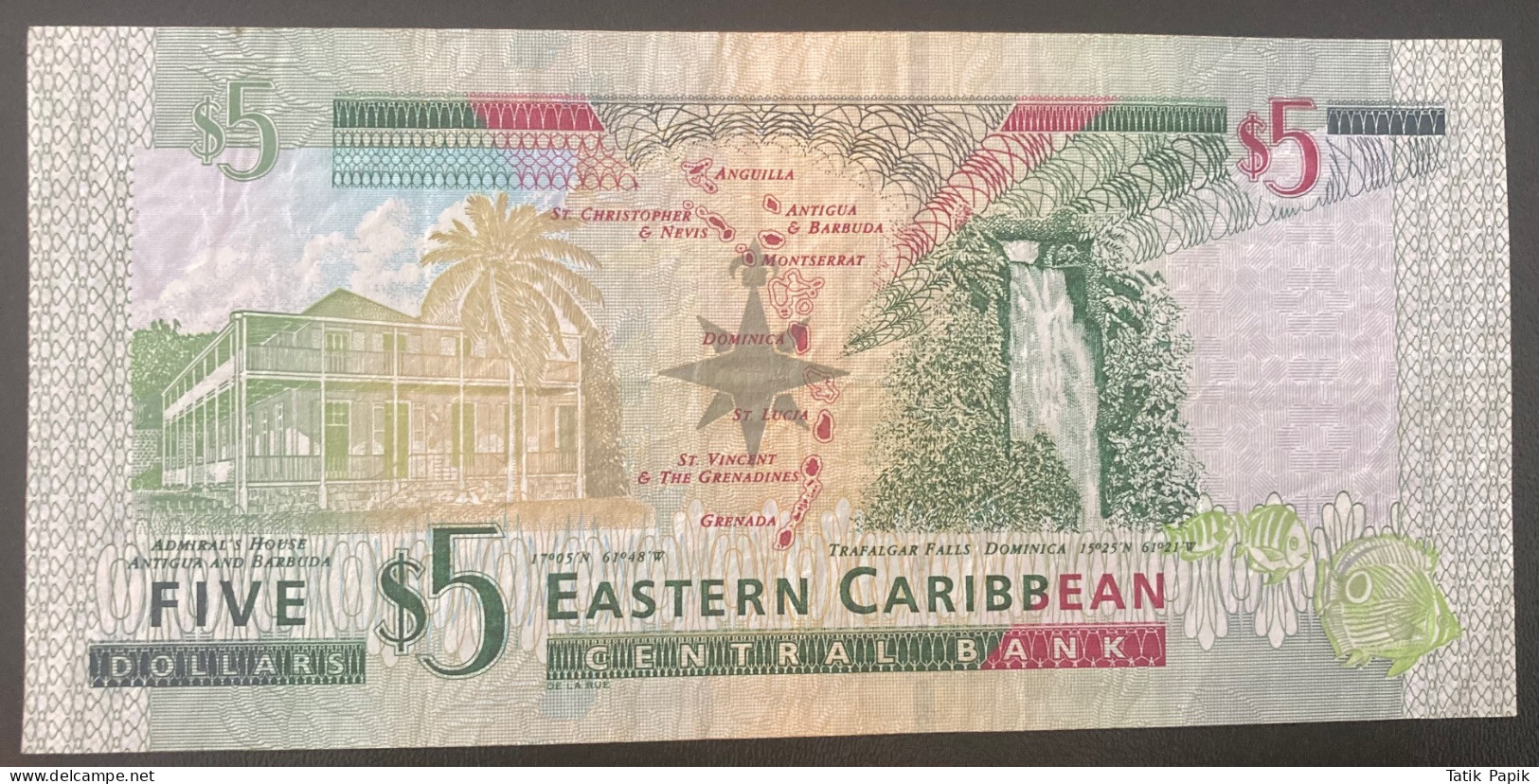 5 Dollars Eastern Caribbean Billet, Etats Des Caraibes Orientales, 5 Dollars, Undated - Caribes Orientales