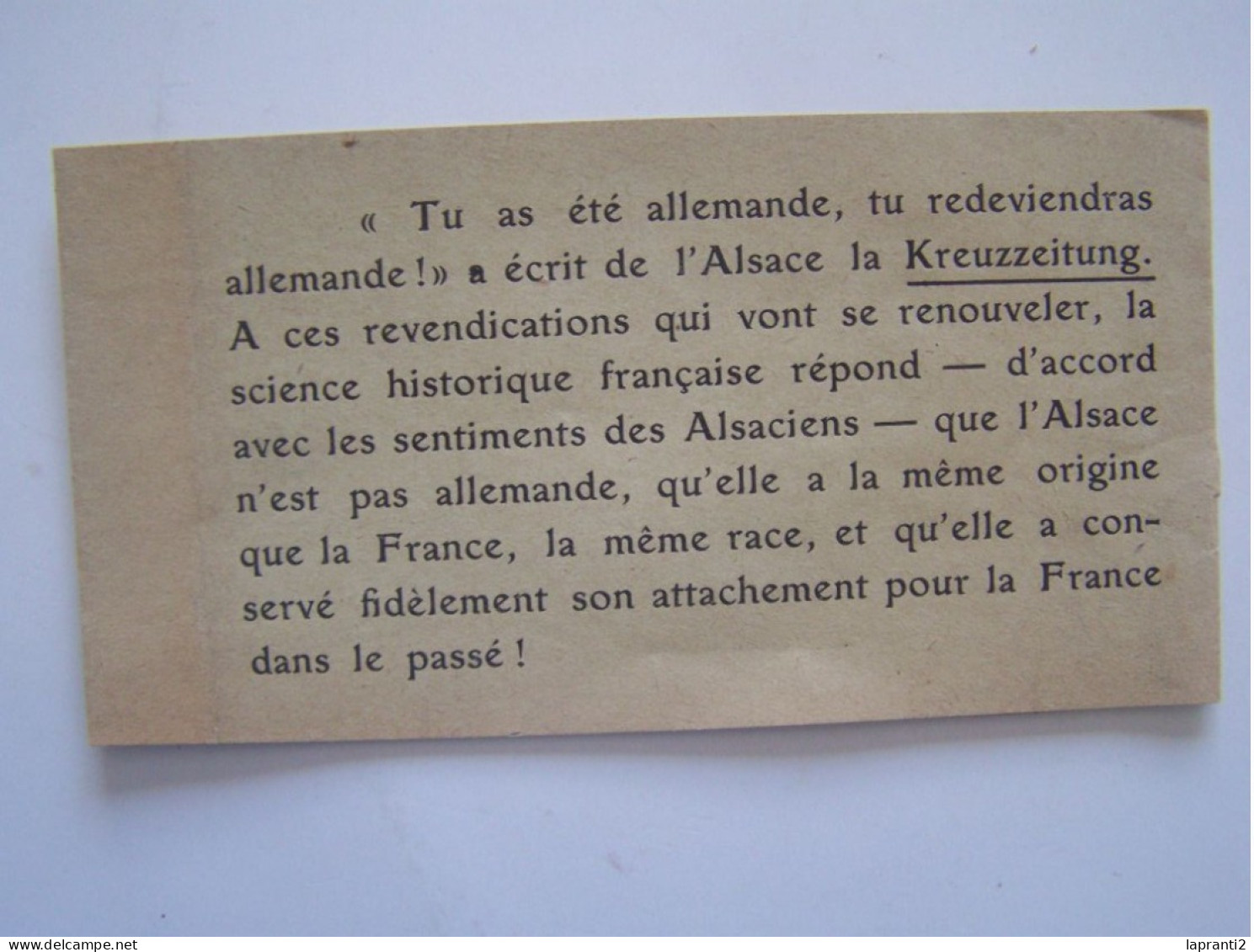 MILITARIA. LA POLITIQUE. "L'ALSACE EST FRANCAISE PAR SES ORIGINES, SA RACE, SON PASSE". - Alsace