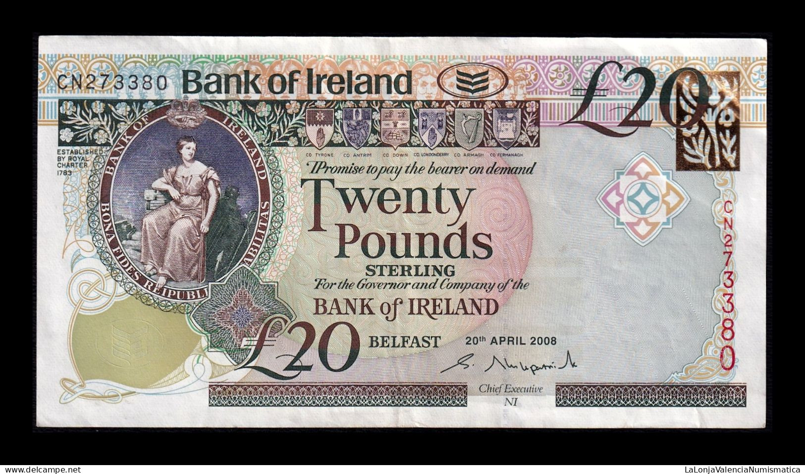 Irlanda Del Norte Northern Ireland 20 Pounds 2008 Pick 85 Mbc/+ Vf/+ - Irlande