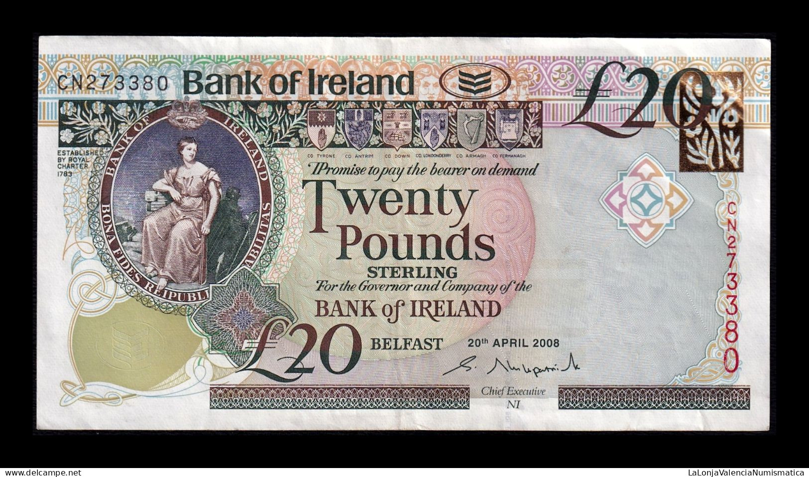 Irlanda Del Norte Northern Ireland 20 Pounds 2008 Pick 85 Mbc/+ Vf/+ - Irlanda