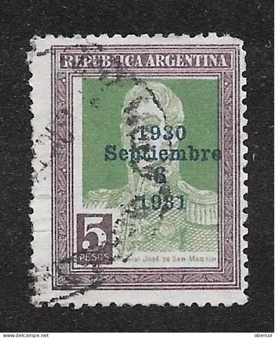 Argentina 1931 San Martin 5$ September Revolution Overprint Used. HCV - Oblitérés