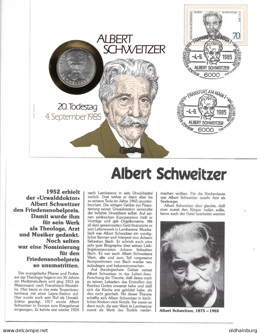 2341a: Numisbrief BRD, Albert Schweitzer 1985 - Albert Schweitzer