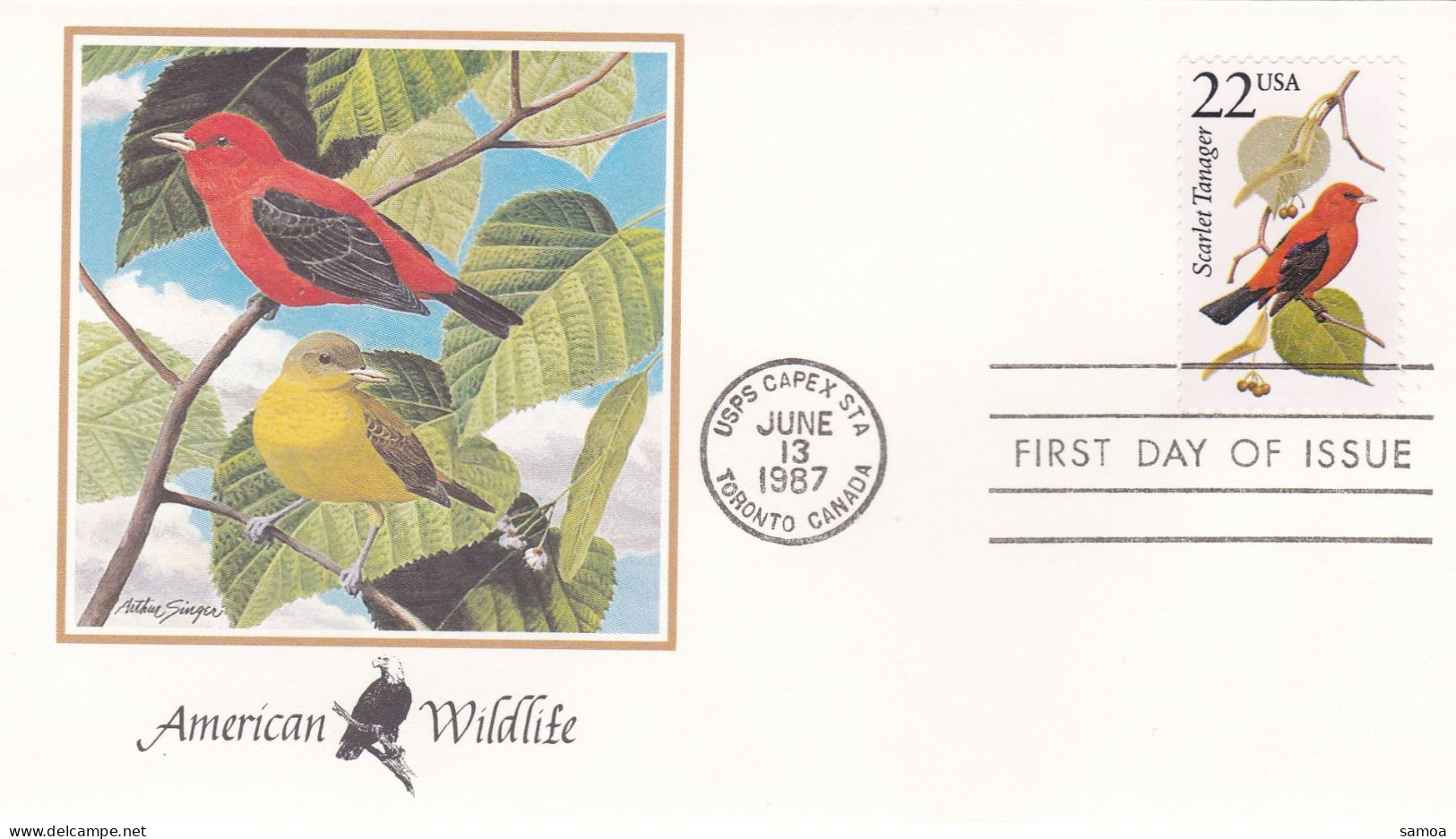 États-Unis FDC 1987 1738 Oiseaux Passereaux Piranga écarlate - 1981-1990