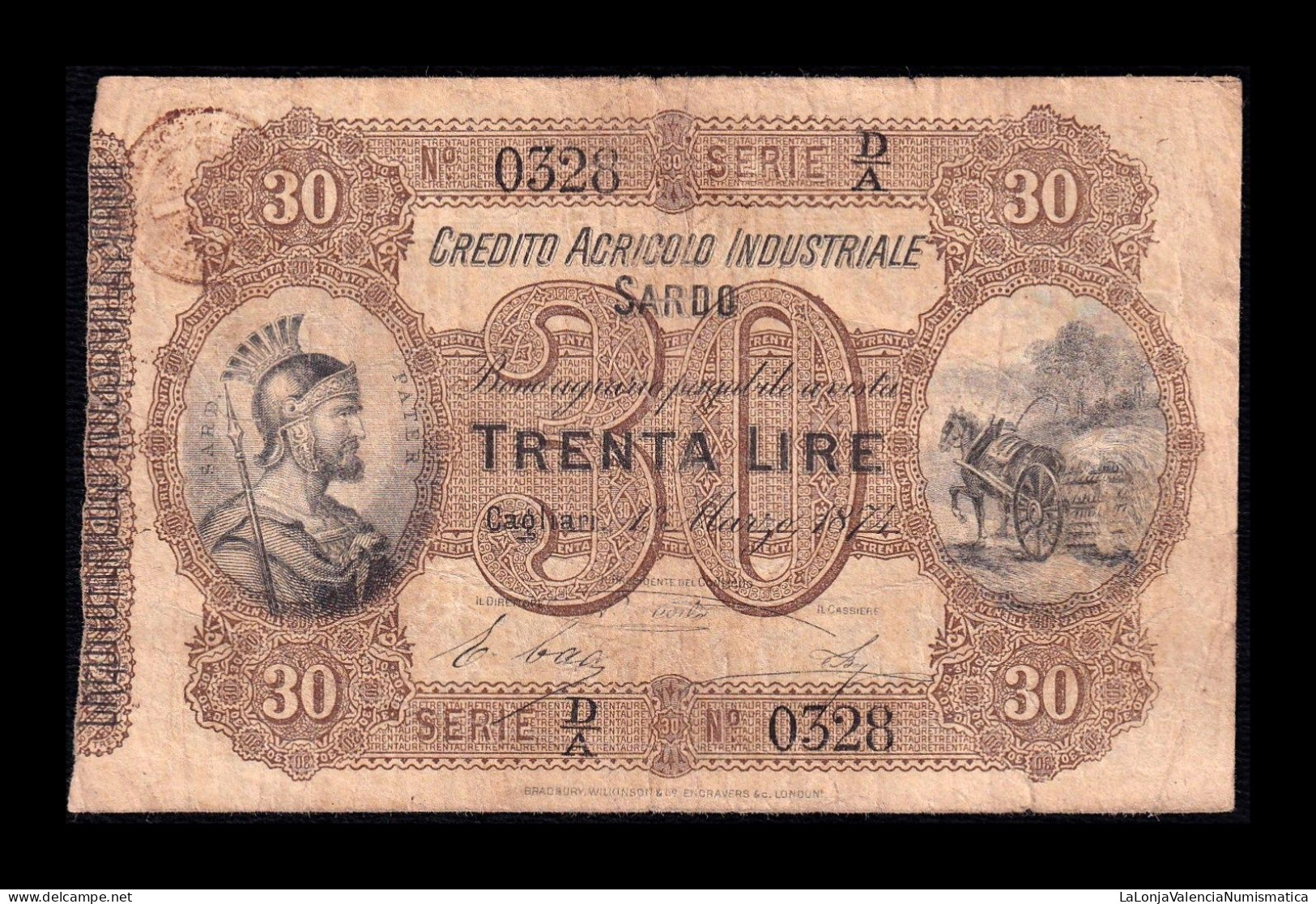 Italia Italy 30 Lire 1874 Pick S925 Bc/Mbc F/Vf - Autres & Non Classés