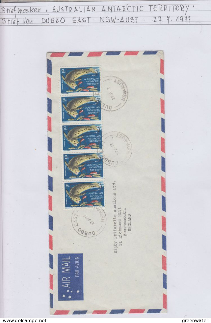 AAT Leopard Seal Strip Of 5 Cover Ca Dubbo East NSW Australia 27.7.1977 (BV184B) - Covers & Documents