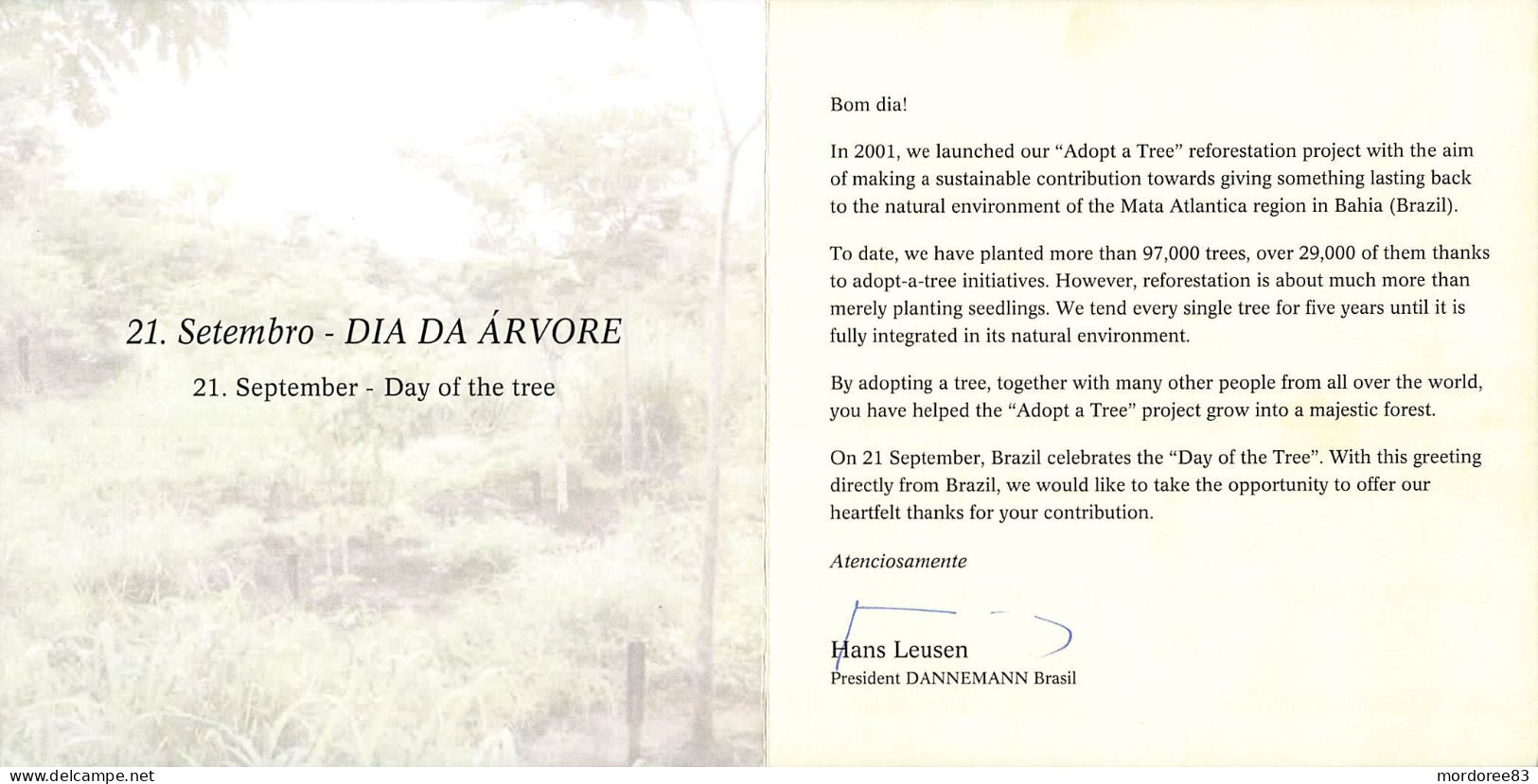 CIA BRASILEIRA DE CHARUTOS DANNEMANN BRASIL ADOTE UMA ARVORE - ADOPT A TREE 2001 - Documentos