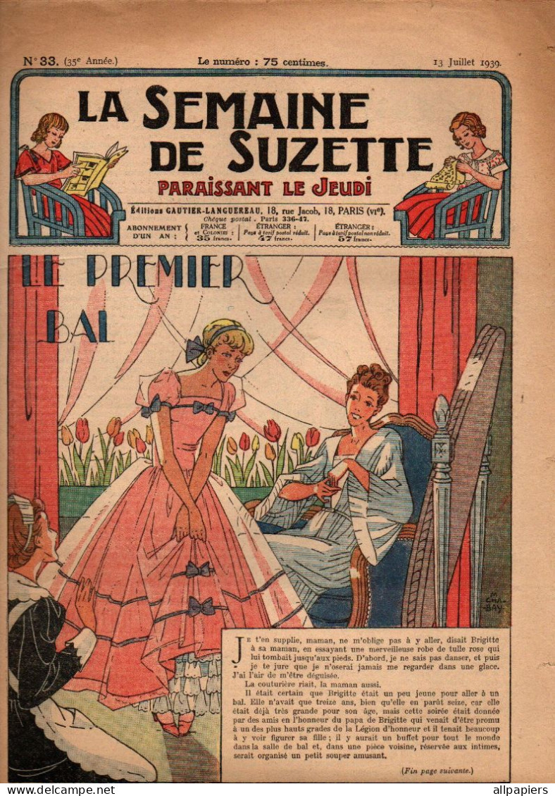 La Semaine De Suzette N°33 Le Premier Bal - Les Algues Et Les Hippocampes - Saint Sylvestre Et Le Dragon...de 1939 - La Semaine De Suzette