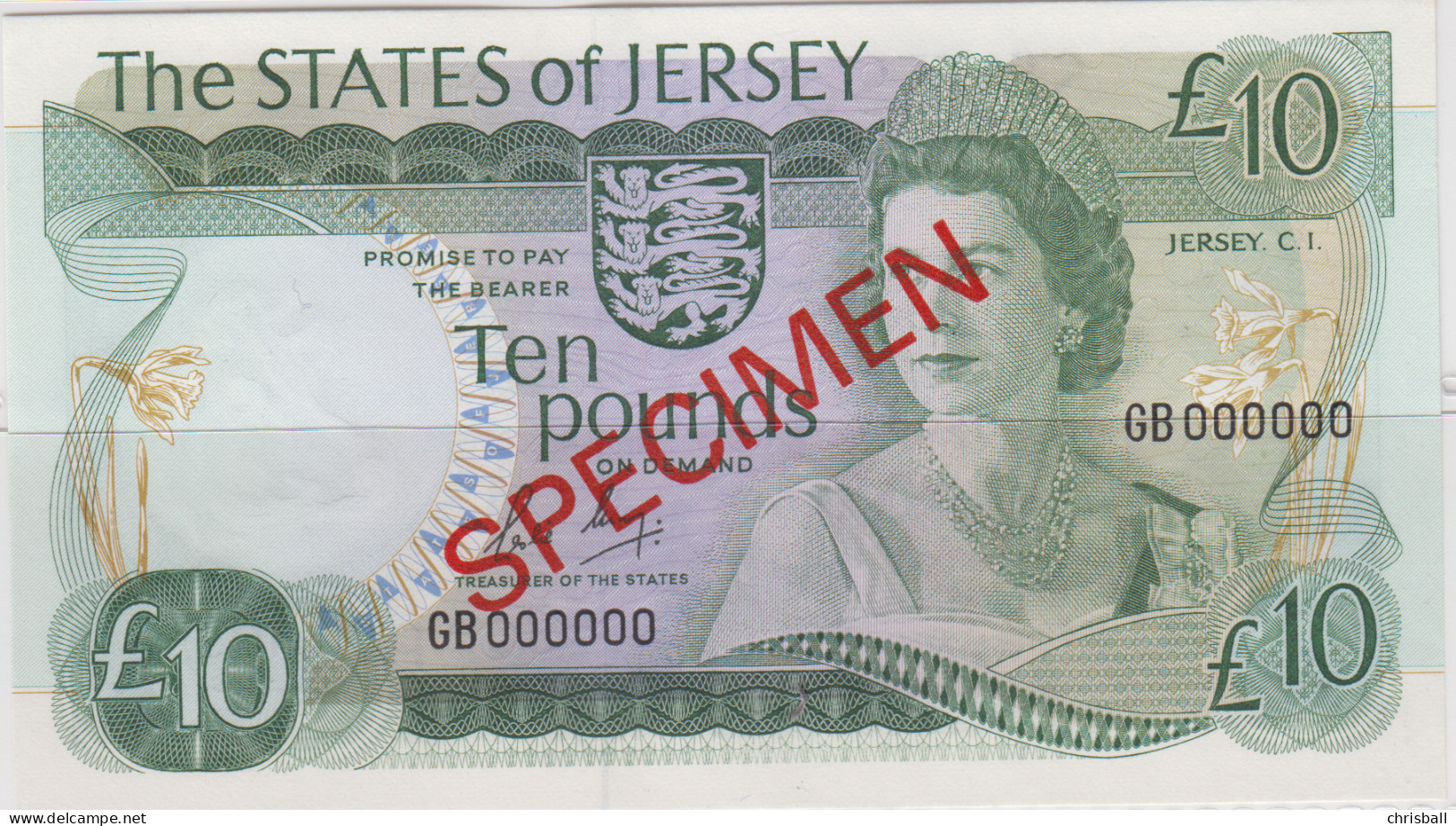 Jersey Banknote Ten Pound (Pick 13as)  SPECIMEN Overprint Code GB - Superb UNC Condition - Jersey