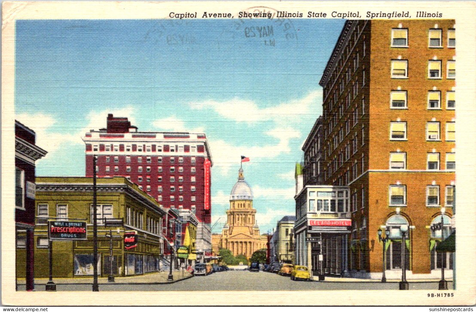 Illinois Springfield Capitol Avenue Showing State Capitol Building 1951 Curteich - Springfield – Illinois