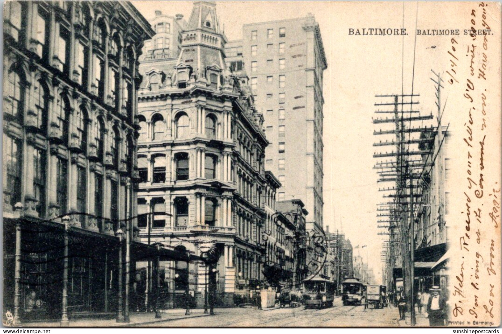 Maryland Baltimore Trolleys On Baltimore Street 1909 Tucks - Baltimore