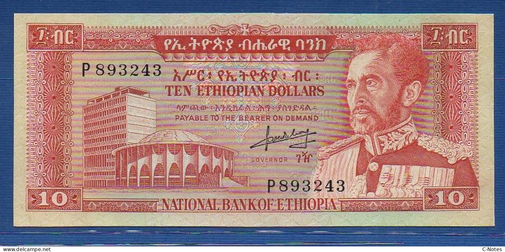 ETHIOPIA - P.27 – 10 Ethiopian Dollars ND 1966 XF/aUNC, S/n P893243 - Ethiopia