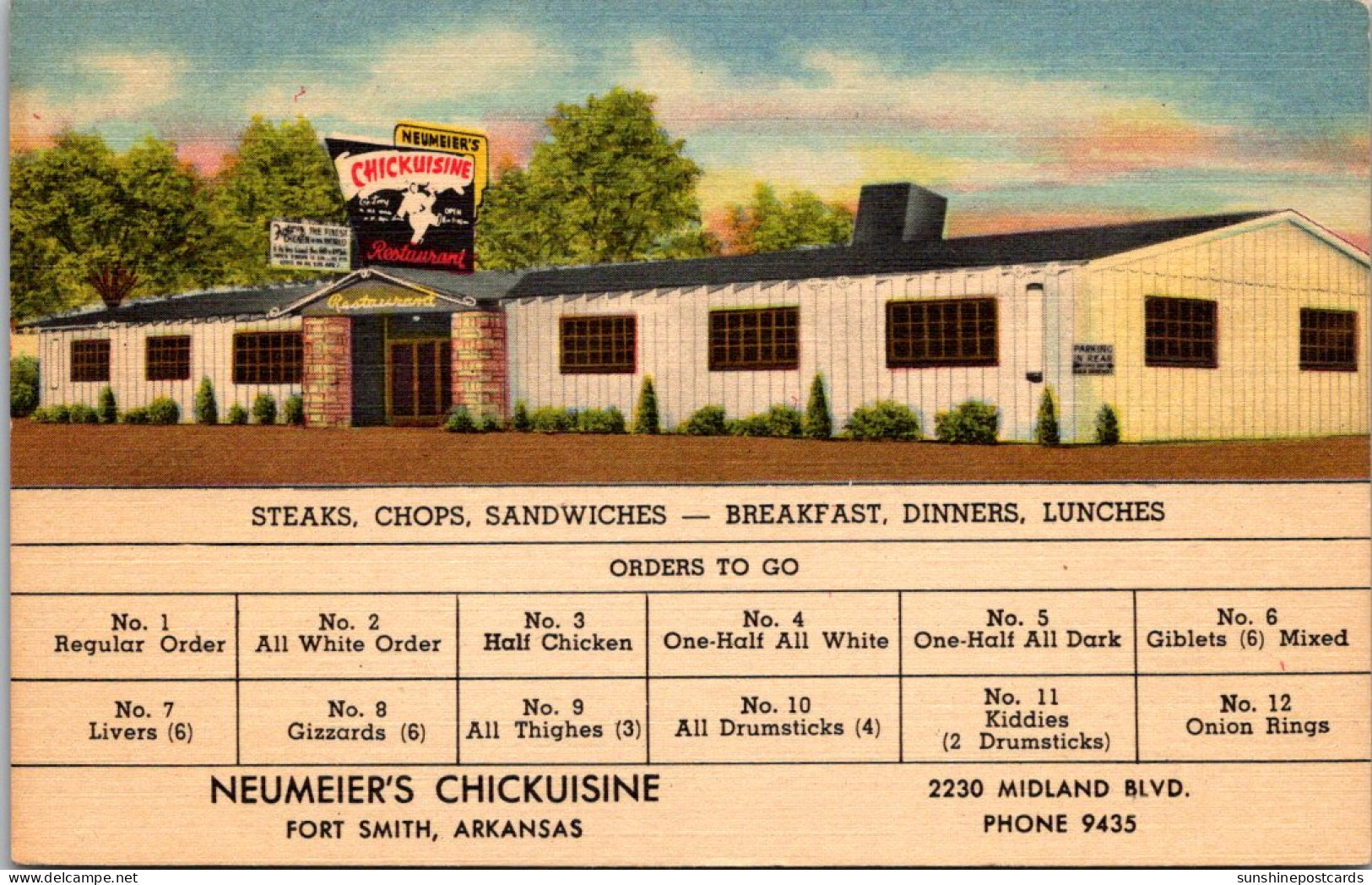 Arkansas Fort Smith Neumeier's Chickcuisine Restaurant With Menu Curteich - Fort Smith
