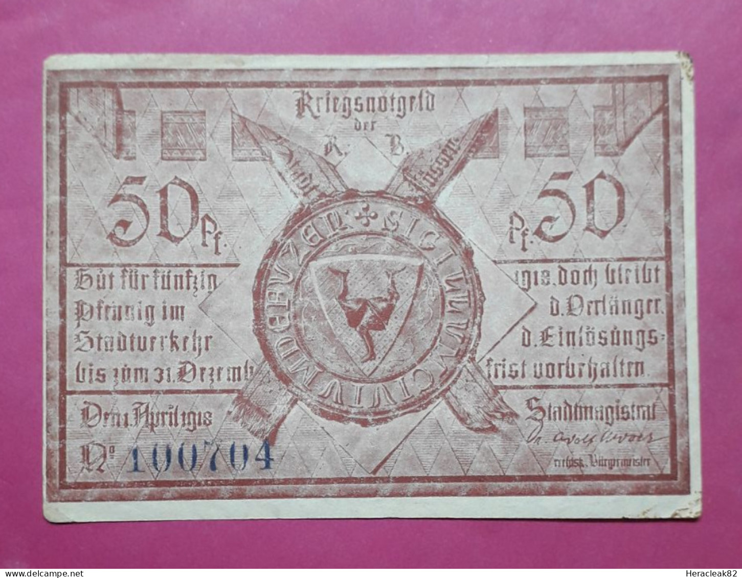 Germany 50 Pfennig  1918 War Money, UNC. - A Identifier