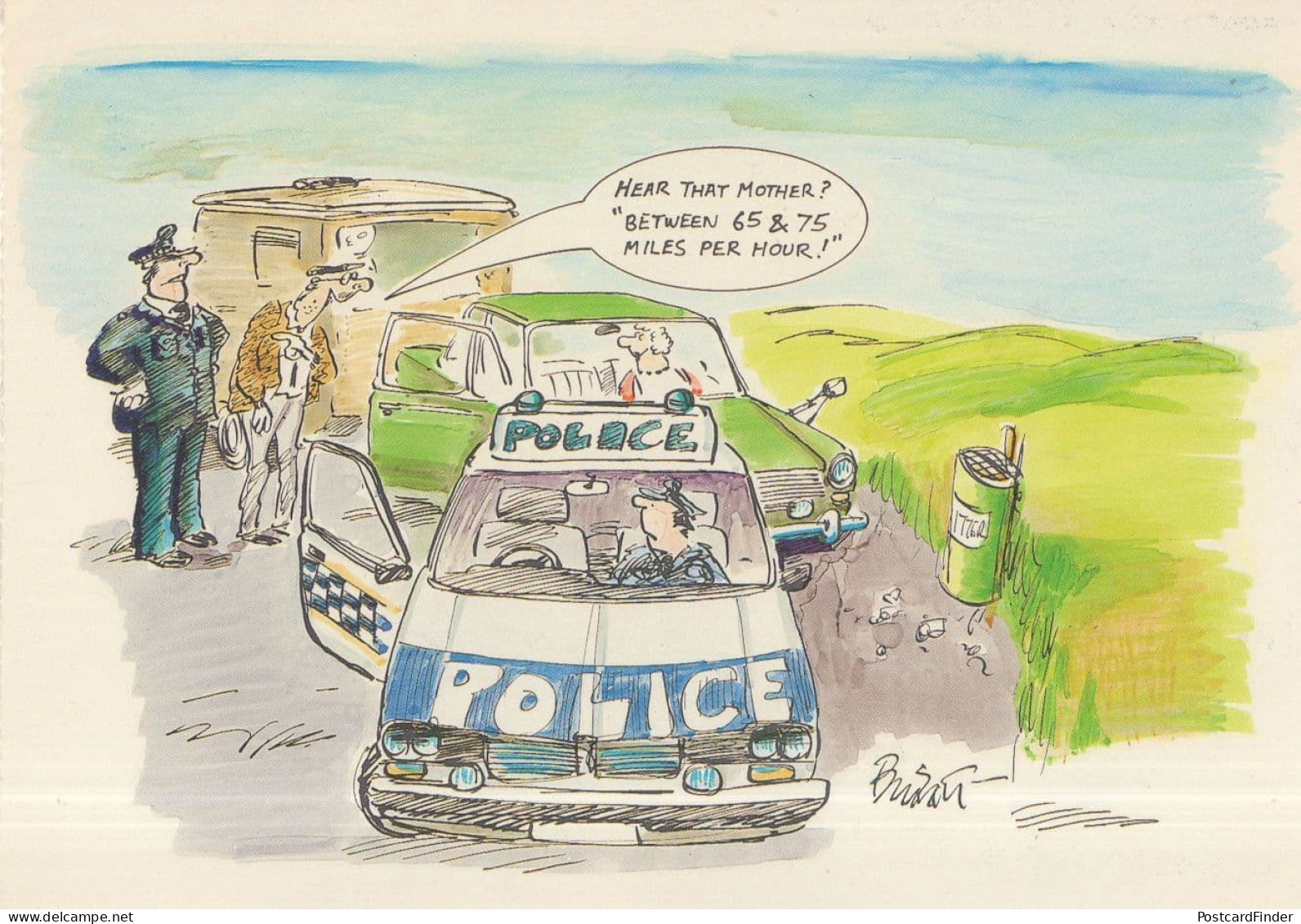 Police Car & Policeman Arresting OAP Caravan Motorist Comic Postcard - Türkei