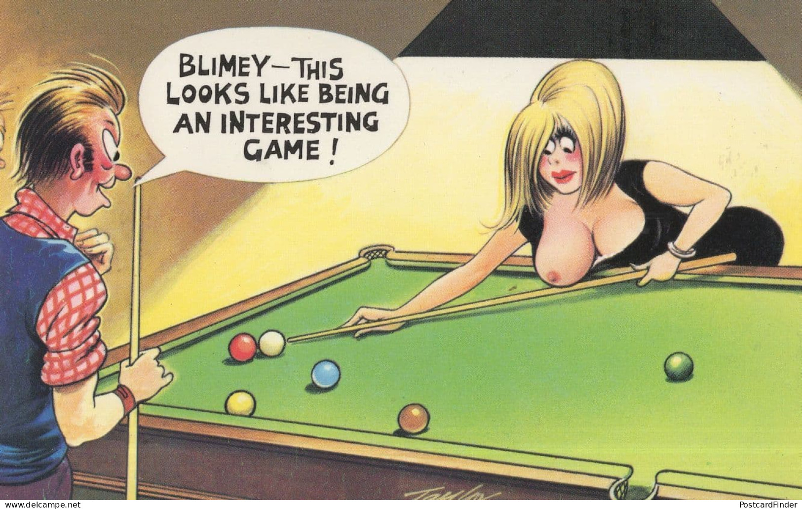 Snooker 1970s Sexy Lady Pot Black Dress Comic Bamforths Postcard - L'Uomo Ragno