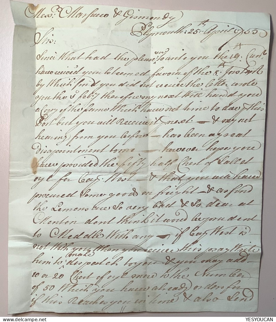 1755 ! PLYMOUTH> MONACO: EARLIEST RECORDED MAIL FROM GB  (D’ ANGLETERRE, France Bishop Mark Cover Lettre Great Britain - ...-1885 Voorlopers