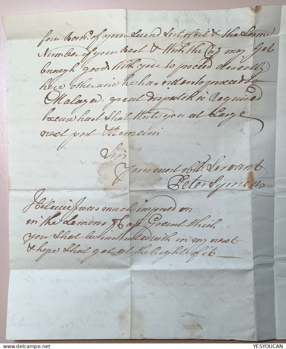 1755 ! PLYMOUTH> MONACO: EARLIEST RECORDED MAIL FROM GB  (D’ ANGLETERRE, France Bishop Mark Cover Lettre Great Britain - ...-1885 Voorlopers