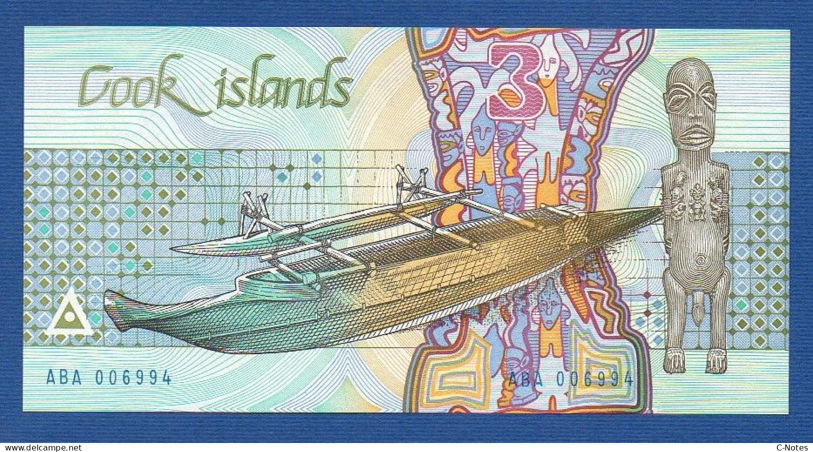 COOK ISLANDS - P. 3 –  3 Dollars ND (1987) UNC-, S/n ABA 006994 - Cookeilanden