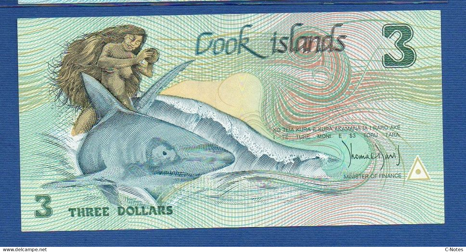 COOK ISLANDS - P. 3 –  3 Dollars ND (1987) UNC-, S/n ABA 006994 - Cook