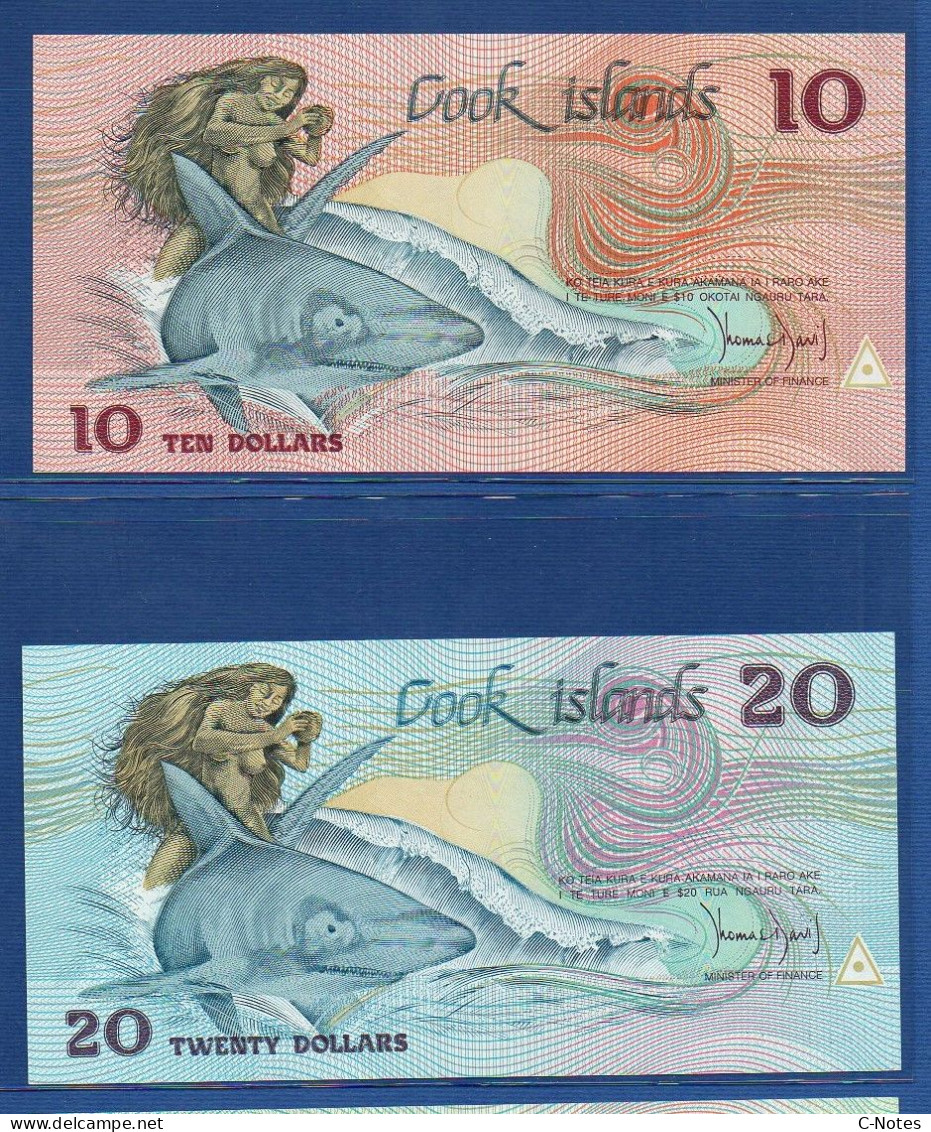 COOK ISLANDS - SET P. 4 + P. 5 –  10 + 20 Dollars ND (1987) UNC, S/n BAJ 000421 + CAJ 000421 LOW NUMBER - Cookeilanden