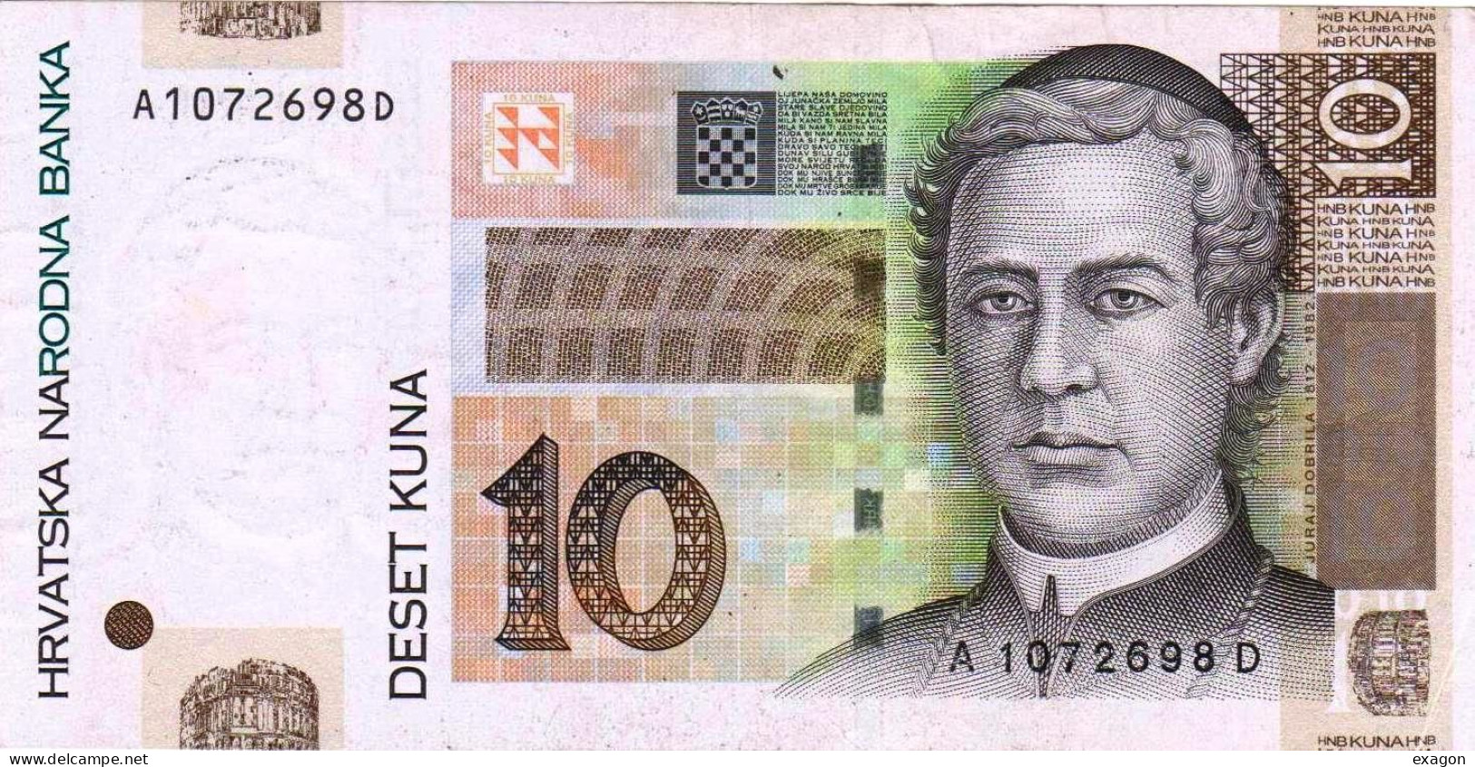 N. 1 Banconota  Da  10  KUNA  Croazia   -  ANNO  2001 -   Stock 104 - Croatie