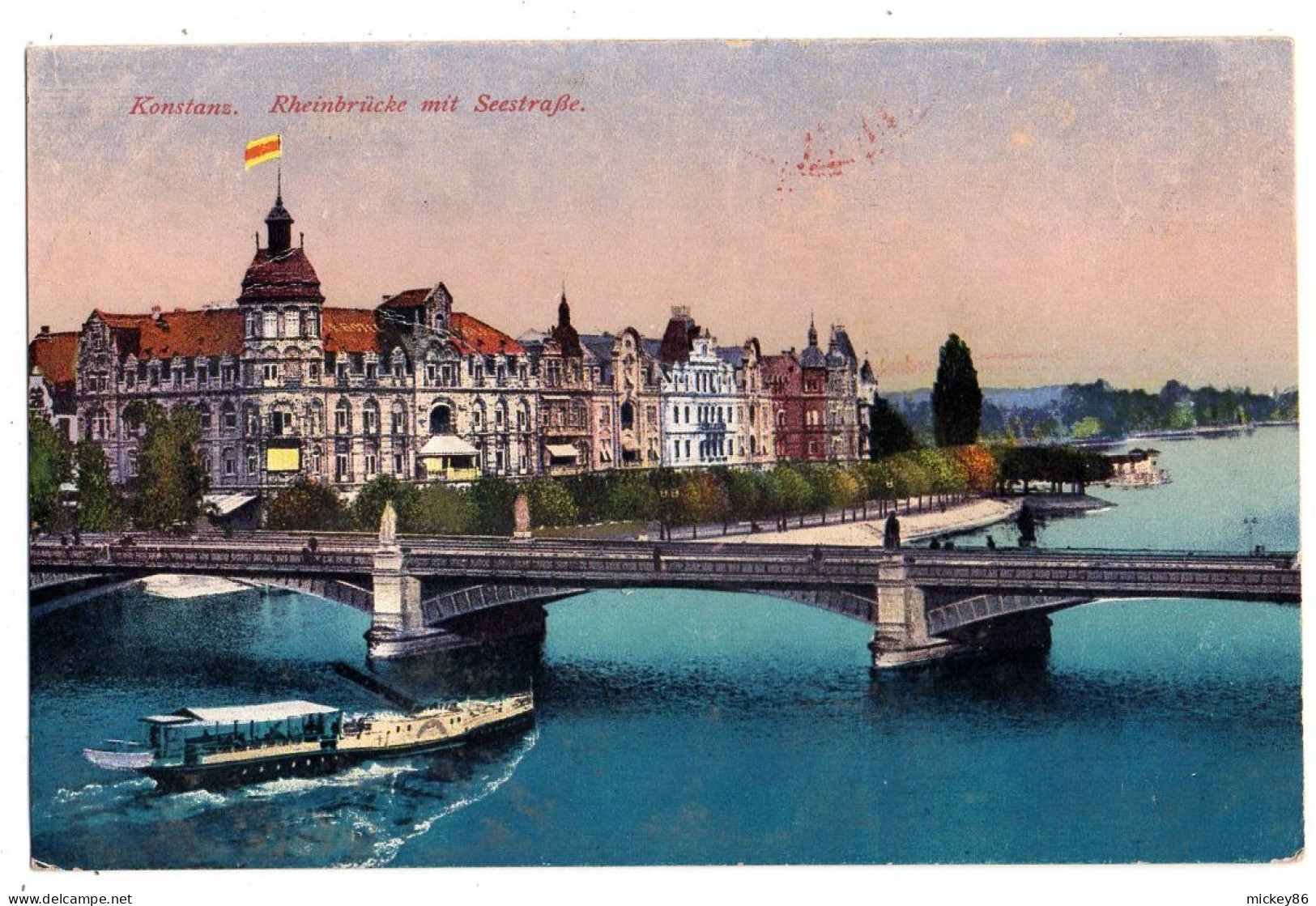 Allemagne --KONSTANZ --1918--- Rheinbruecke Mit Seestrasse ....carte  Colorisée......cachet Censure - Konstanz