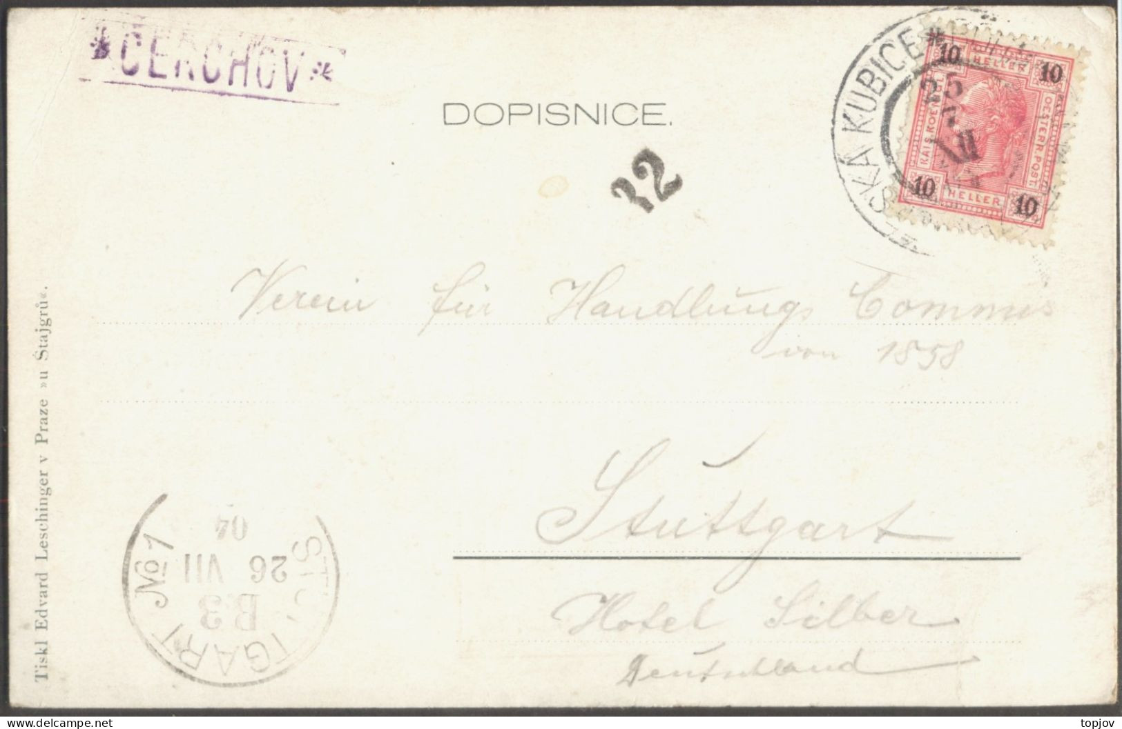 ČSR - AUSTRIA - POST AGENCY ČERCHOV Post ČEŠKE KUBICE - 1904 - RARE POSTCARD - ...-1918 Prephilately