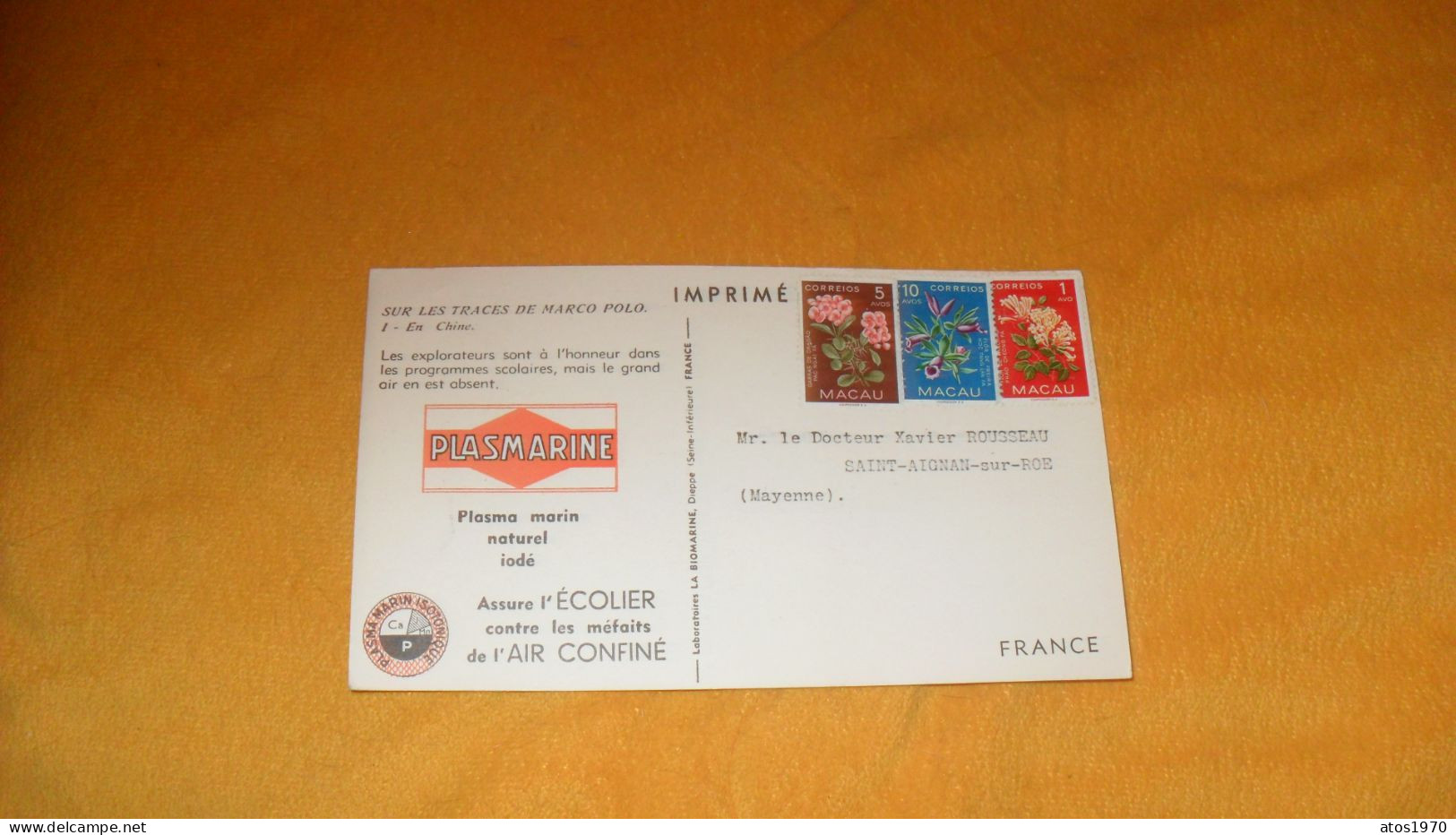 CARTE POSTALE ANCIENNE CIRCULE DATE ?../ SUR LES TRACES DE MARCO POLO EN CHINE..TIMBRES X3 MACAU - Briefe U. Dokumente