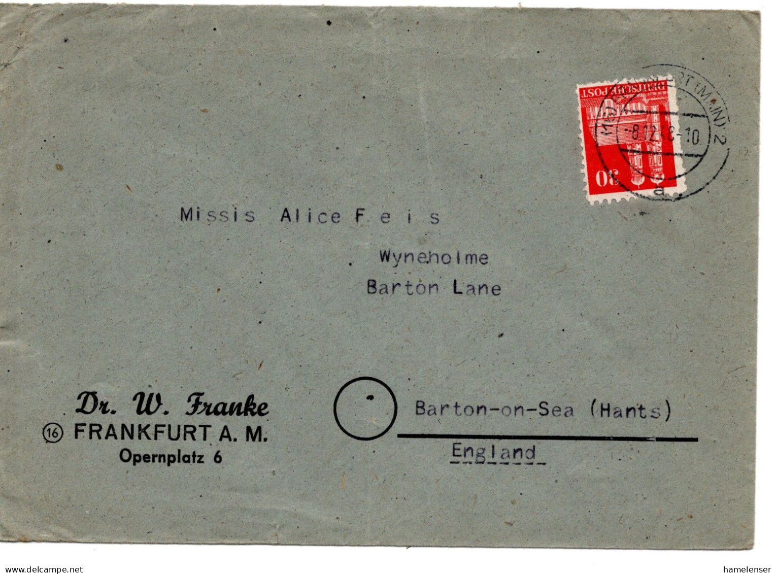 65990 - Bizone - 1948 - 30Pfg Bauten Rot EF A Bf FRANKFURT -> Grossbritannien - Autres & Non Classés