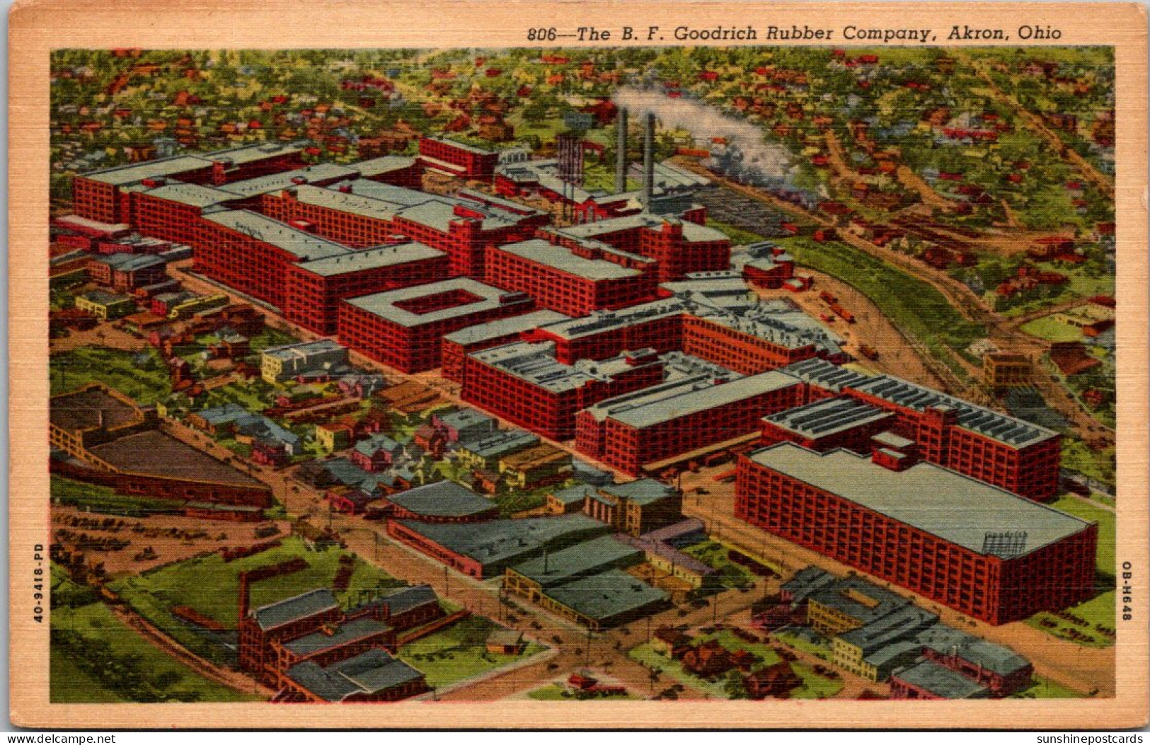 Ohio Akron Aerial View Of The B F Goodrich Rubber Company Curteich - Akron