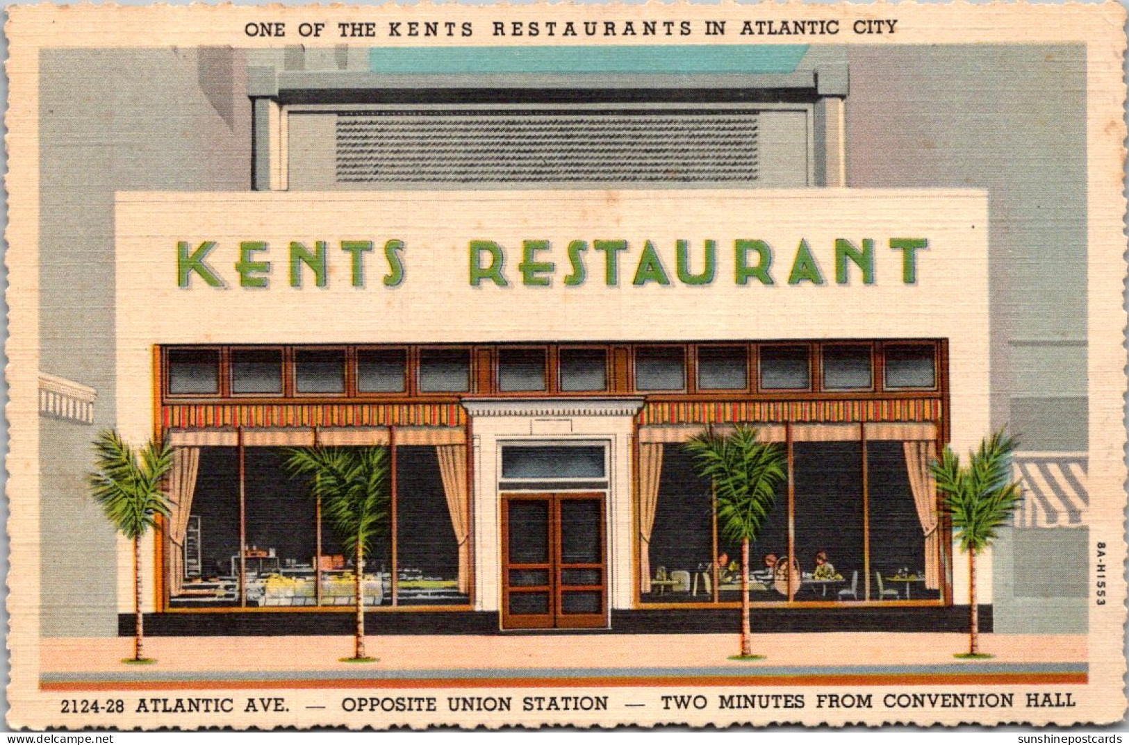 New Jersey Atlantic City Kents Rerstaurant 2124-28 Atlantic Avenue Opposite Union Station Curteich - Atlantic City