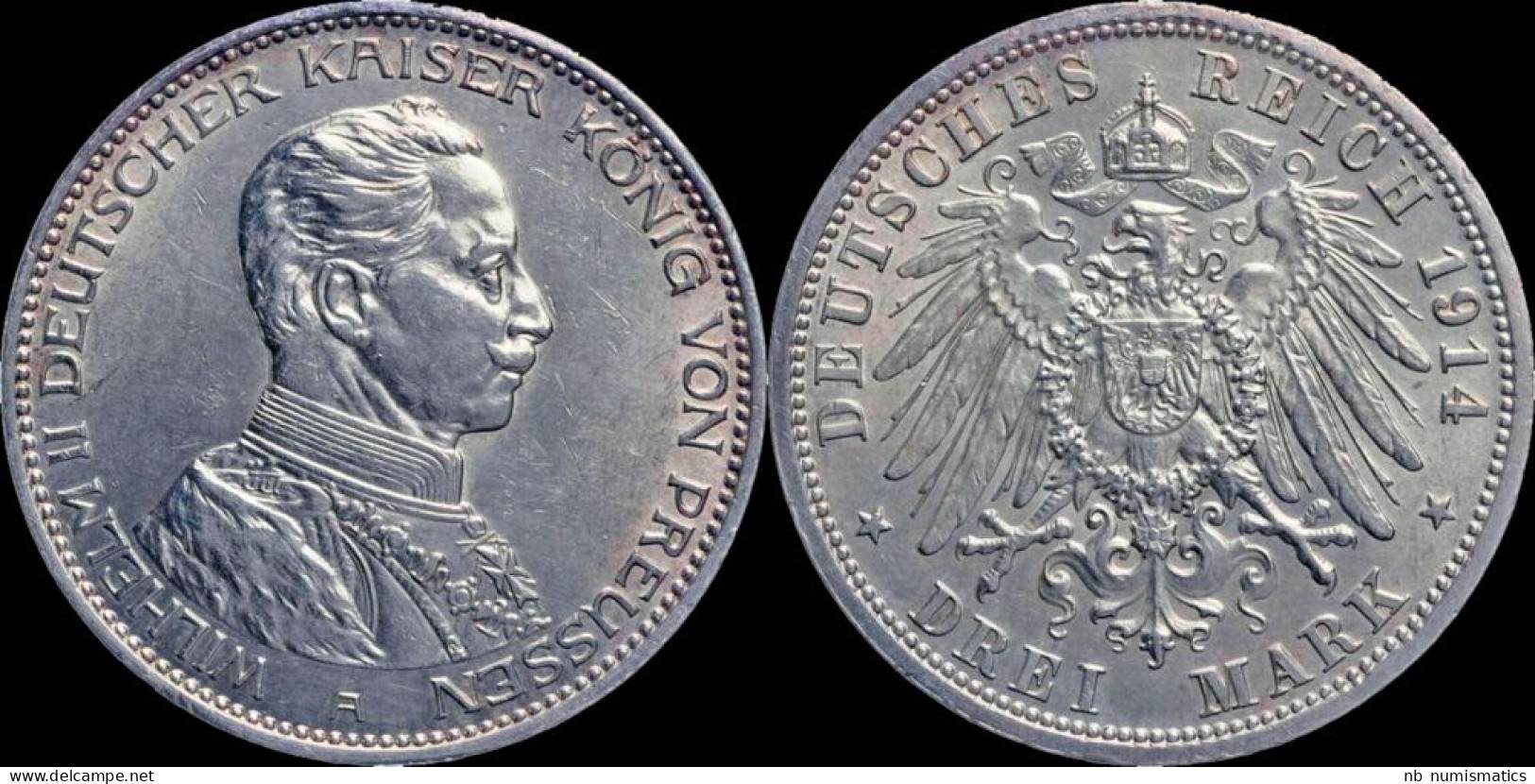 Germany Preussen Wilhelm II 3 Mark 1914A - 2, 3 & 5 Mark Argento