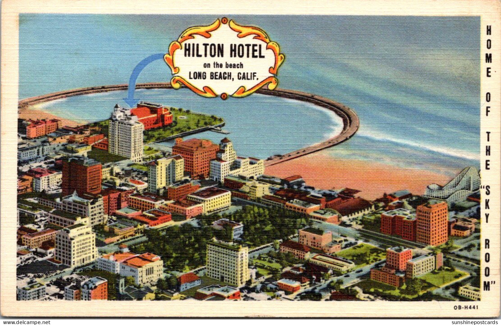 California Long Beach Hilton Hotel Home Of The Sky Room Curteich - Long Beach