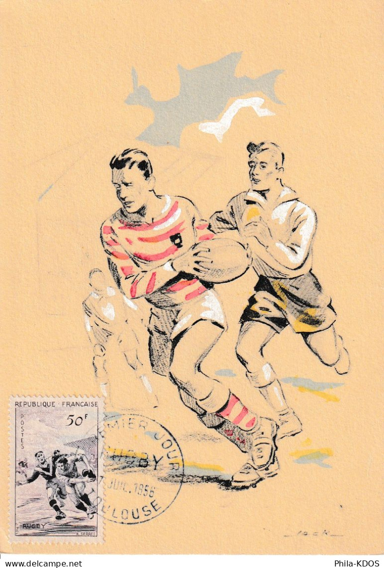 1956 " SERIE SPORTIVE : RUGBY " Sur Carte Maximum N° YT 1074 CM à Saisir. - Rugby