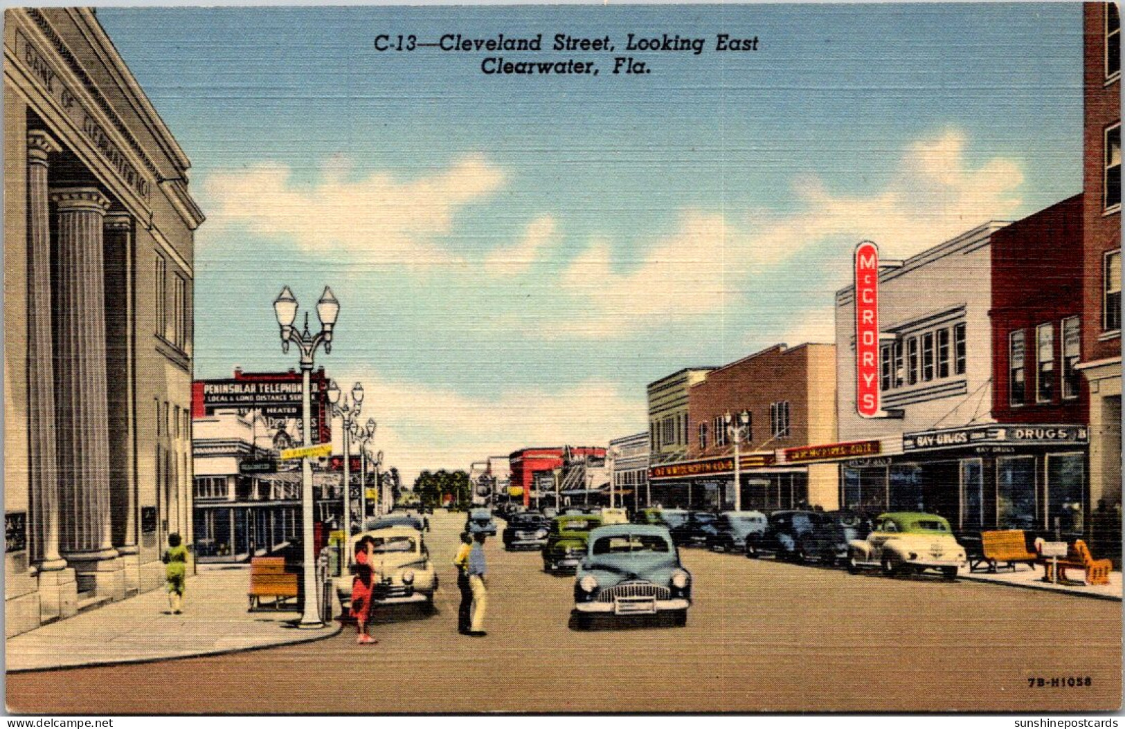 Florida Clearwater Cleveland Street Looking East Curteich - Clearwater