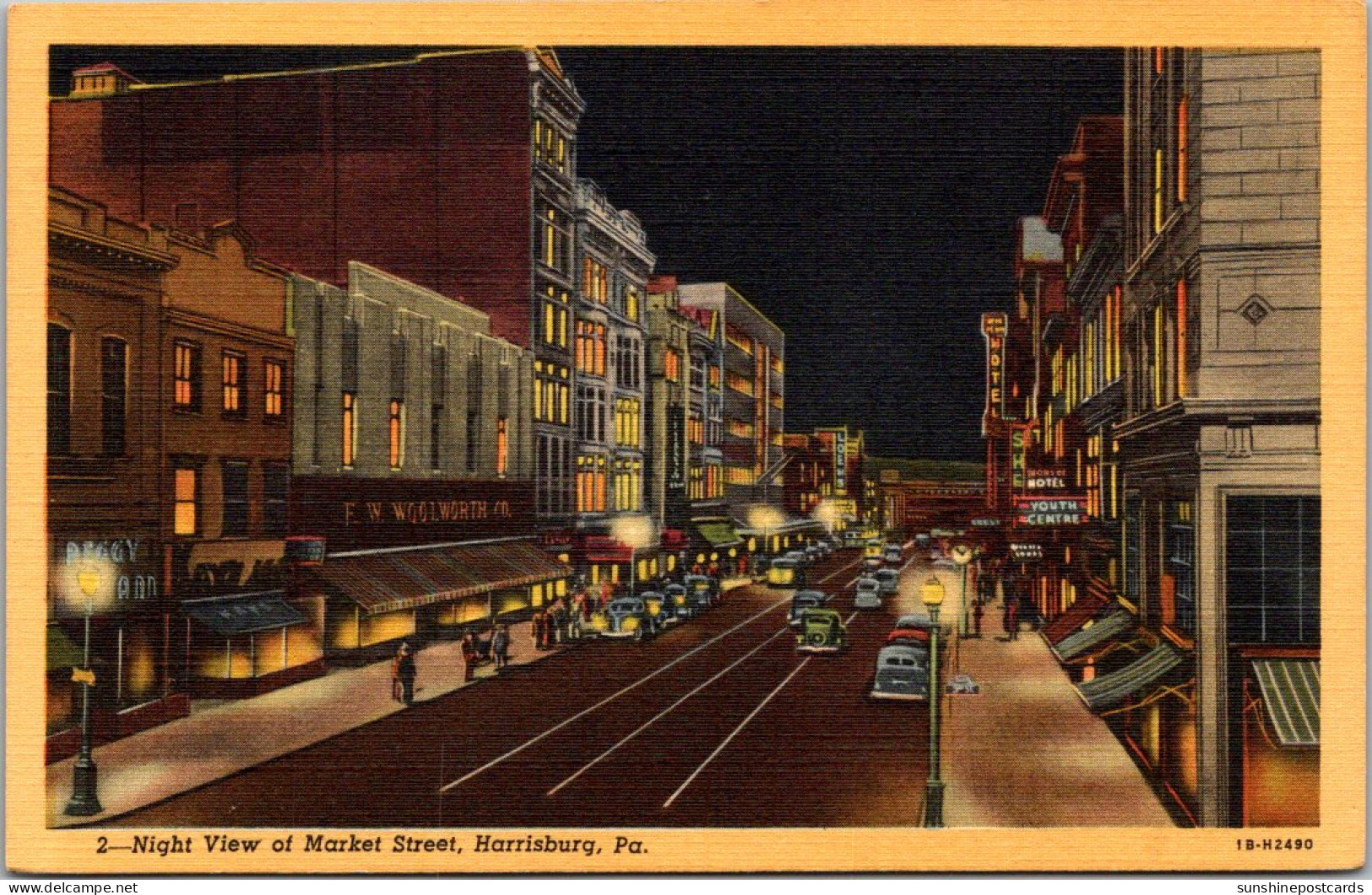 Pennsylvania Harrisburg Night View Of Market Street Curteich - Harrisburg