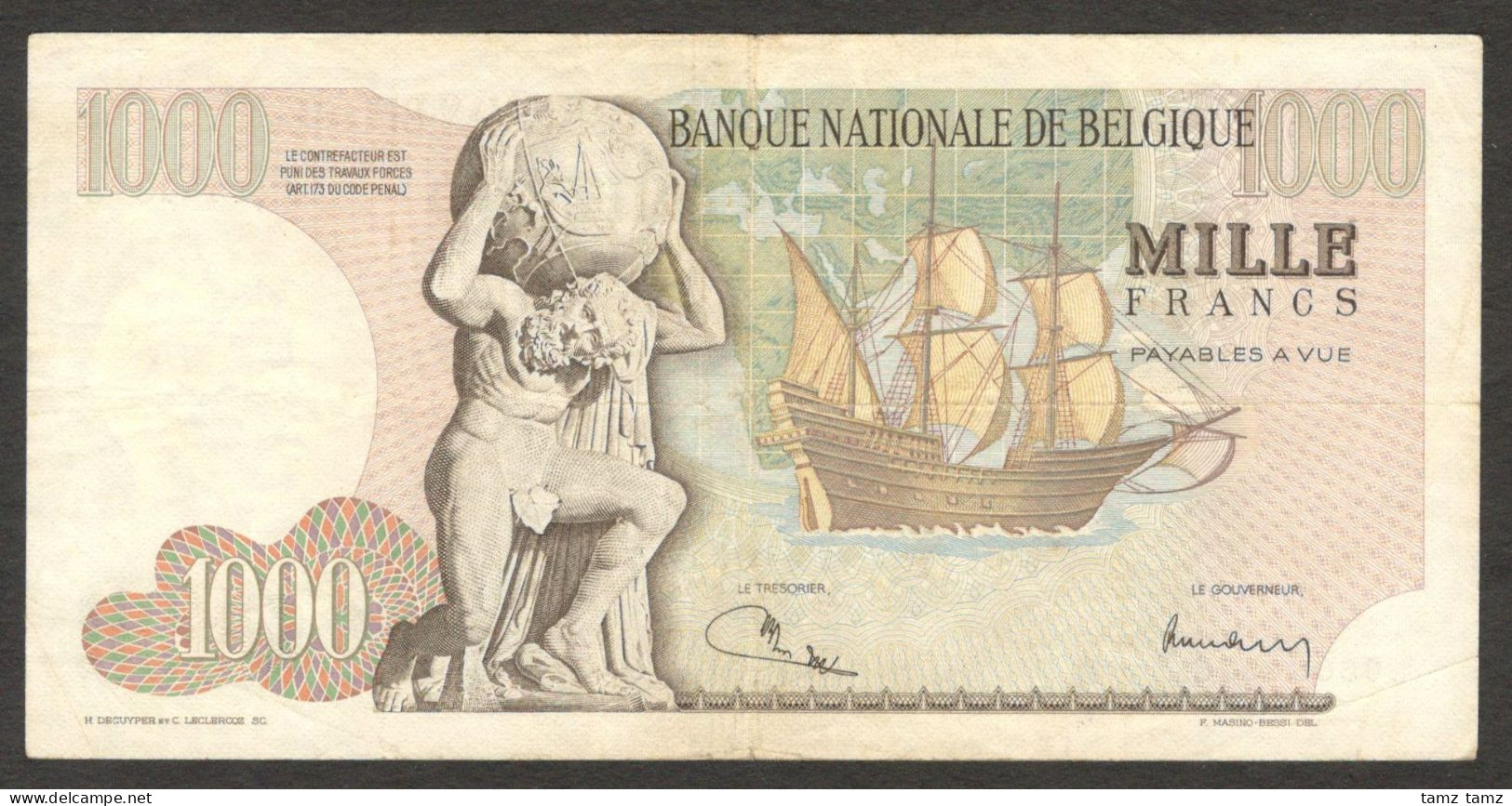 Belgia Belgium Belgique 1000 1,000 Francs Frank 1973 VF S/N 1221 F 4378 - 1000 Francos