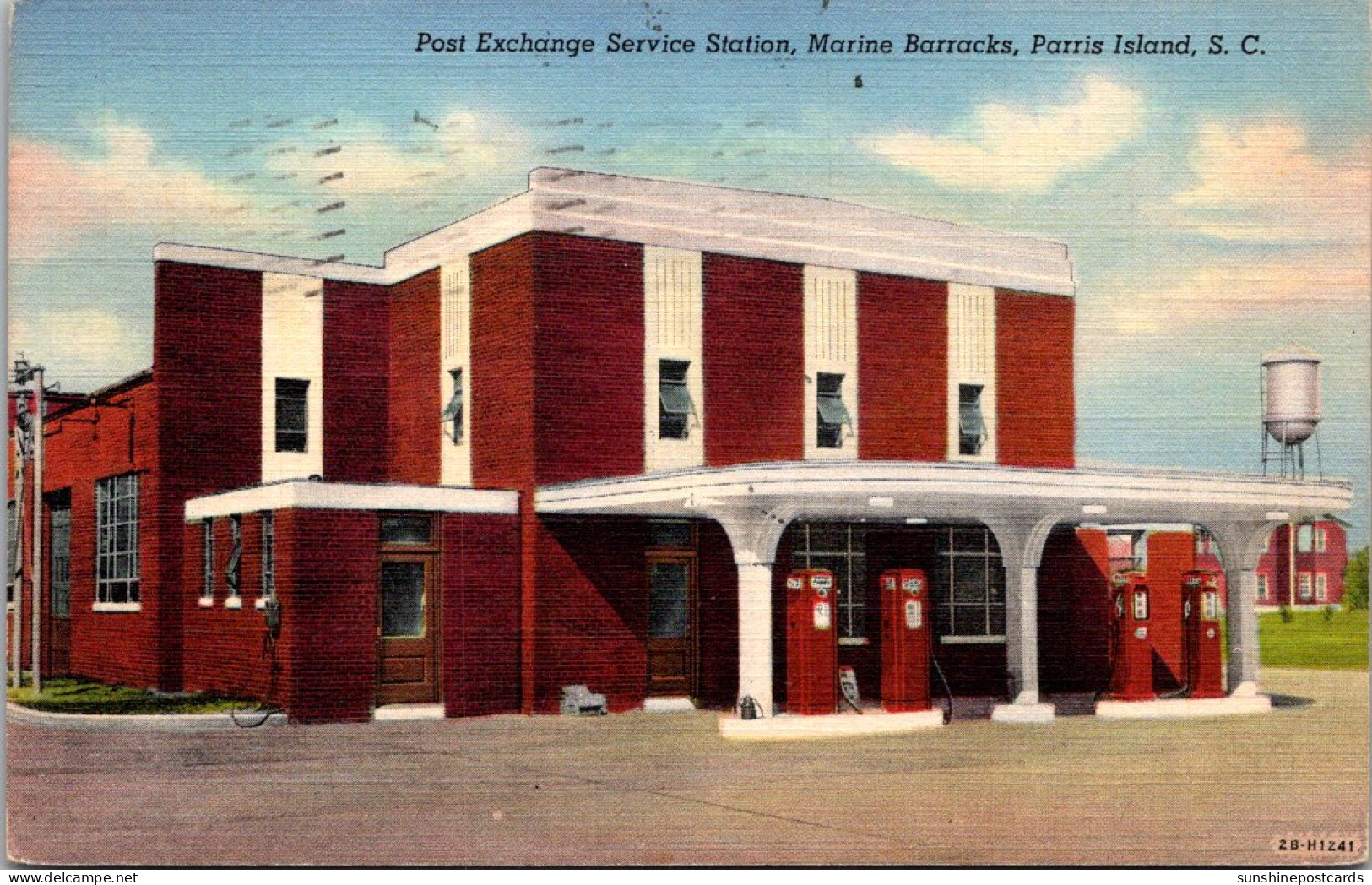 South Carolina Parris Island Marine Barracks Post Exchange Service Station 1943 Curteich - Parris Island