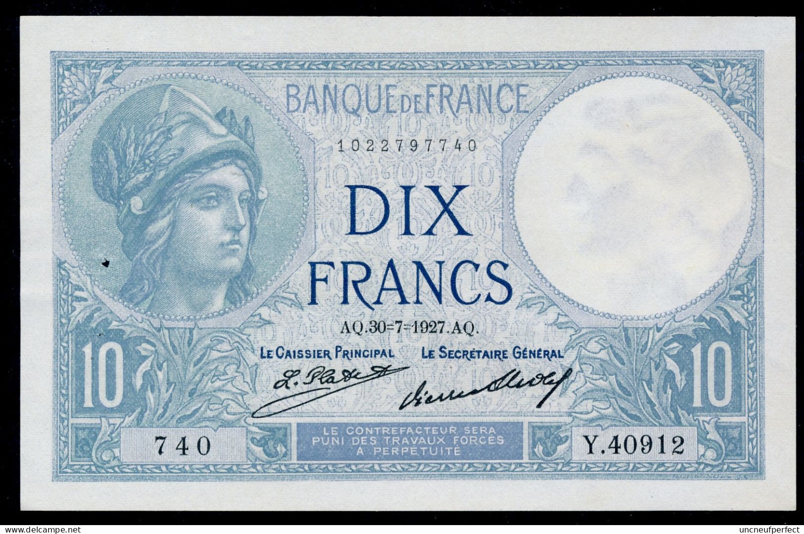 10 Francs 1927 Fay- F.06-12a SPL - 10 F 1916-1942 ''Minerve''