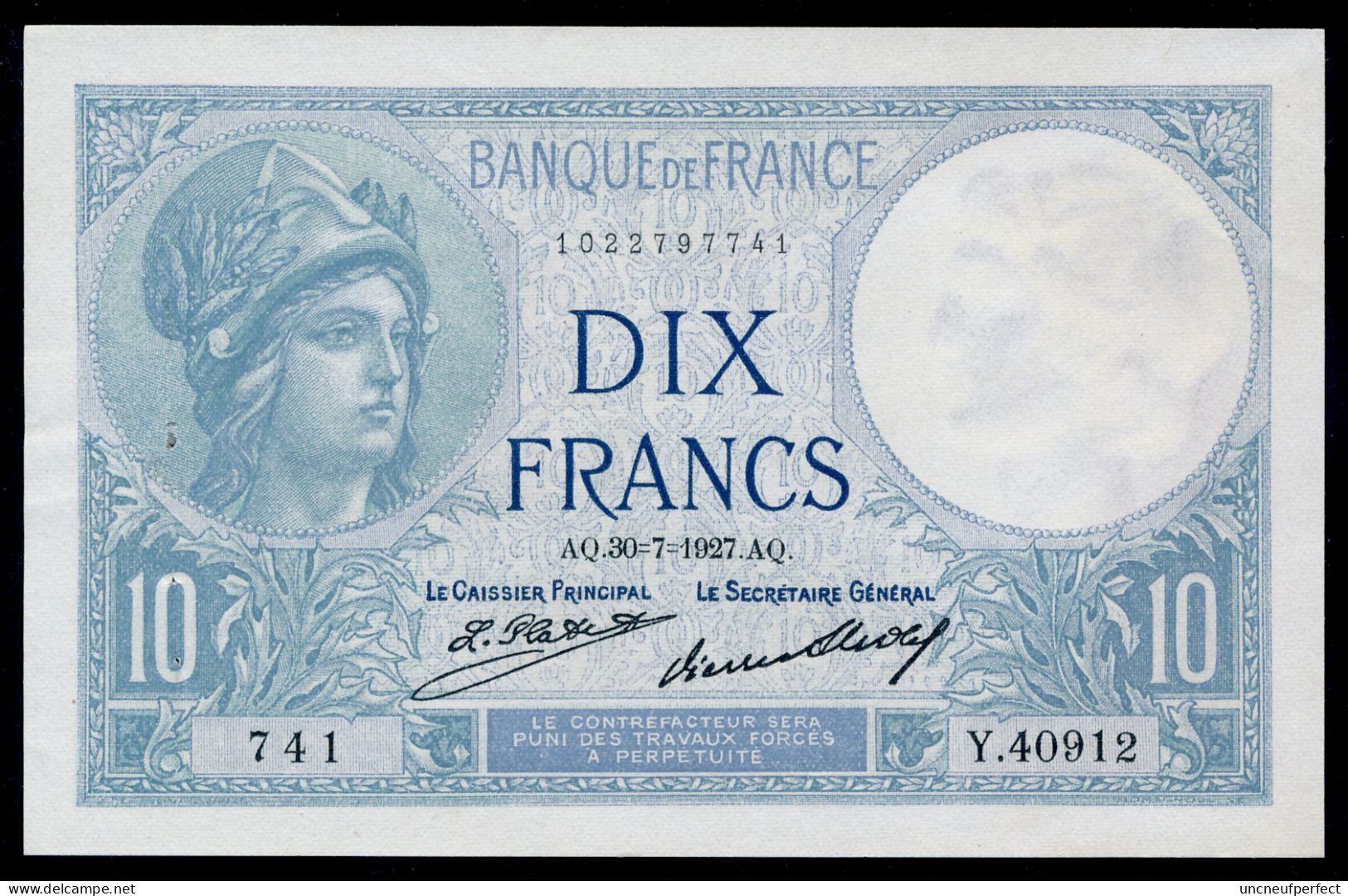 10 Francs 1927 Fay- F.06-12a SPL AUNC - 10 F 1916-1942 ''Minerve''