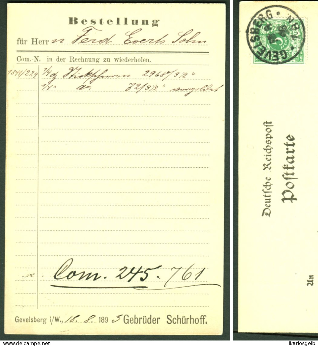 GEVELSBERG 1893 " Fa Gebrüder Schürhoff " Geschäftspostkarte Vertreter Heimatbeleg - Gevelsberg