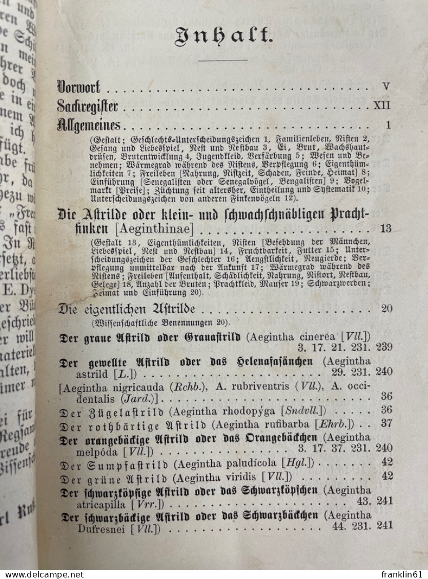 Die Prachtfinken, Ihre Naturgeschichte, Pflege Und Zucht. - Tierwelt