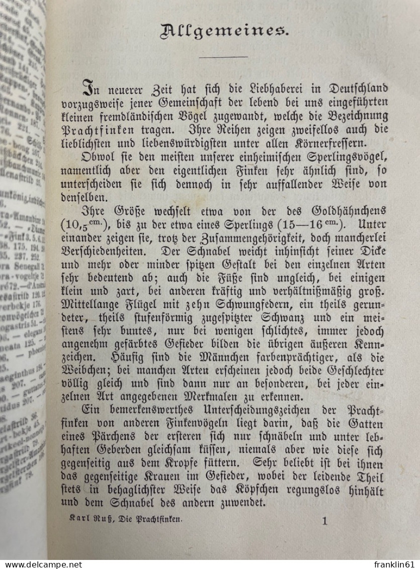 Die Prachtfinken, ihre Naturgeschichte, Pflege und Zucht.