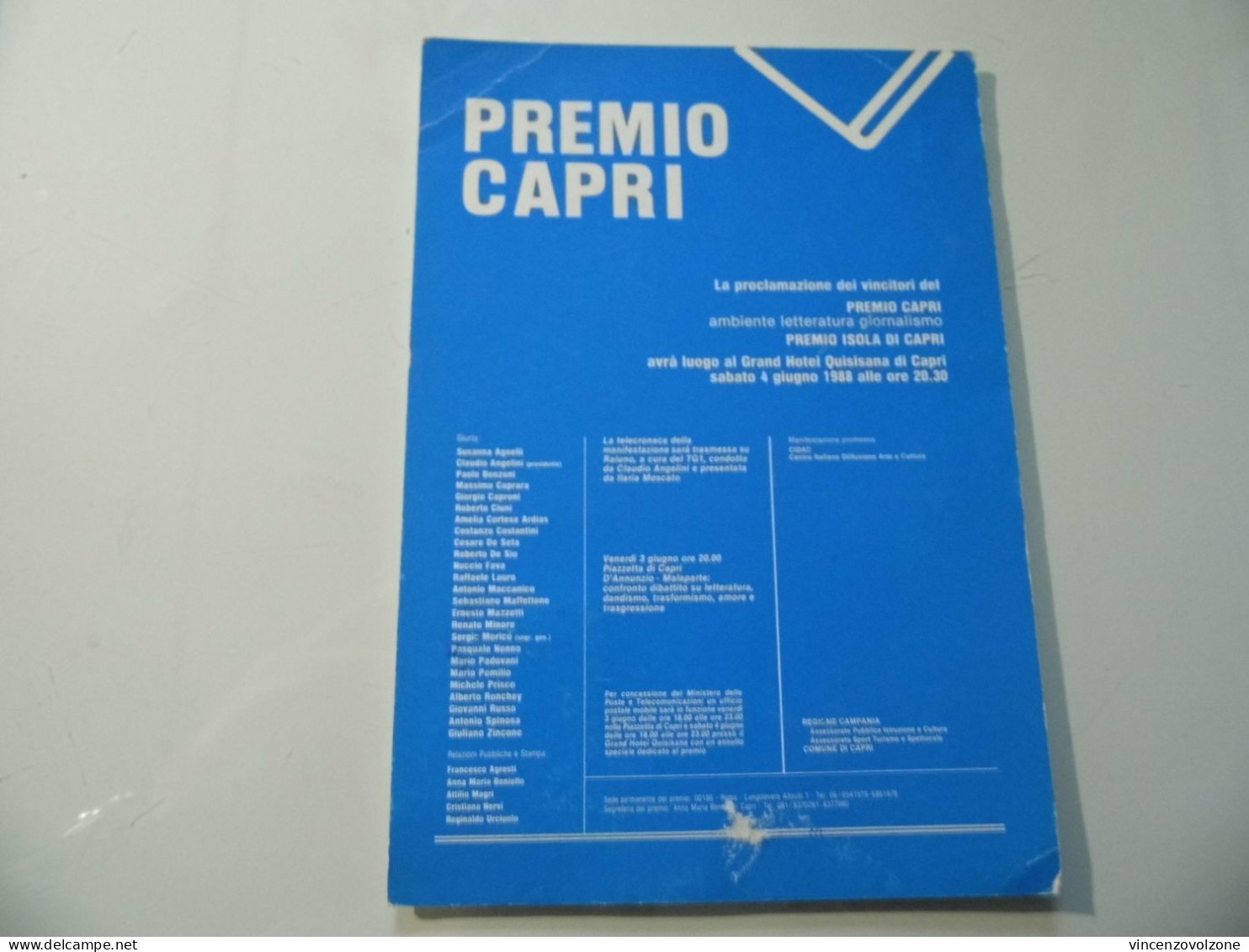 Cartolina Viaggiata "PREMIO CAPRI  1988" Annullo Filiatelico - Manifestazioni