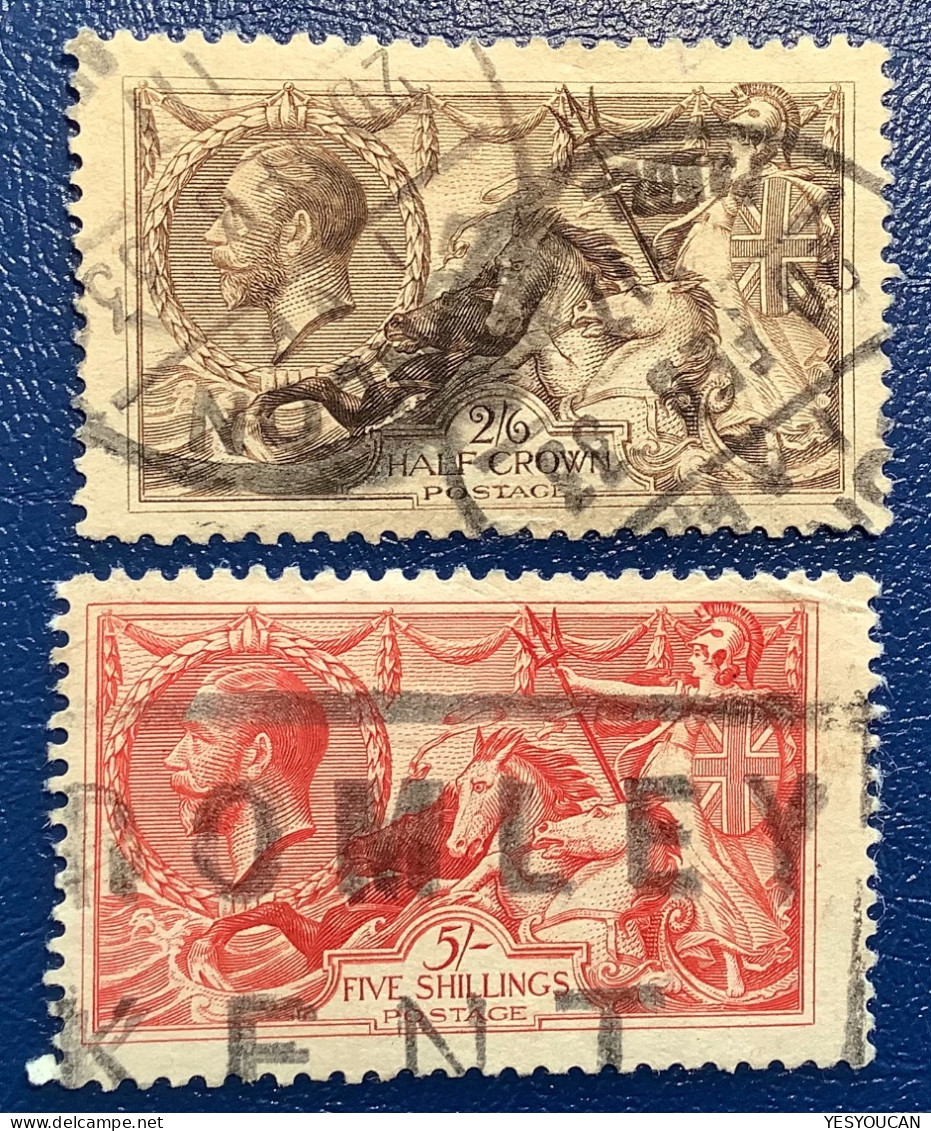 GB 1912-22 KGV YT Nr 153-154 2/6s+5s Seahorses Used BROMLEY KENT  (Grande Bretagne Oblitéré, Great Britain - Gebraucht