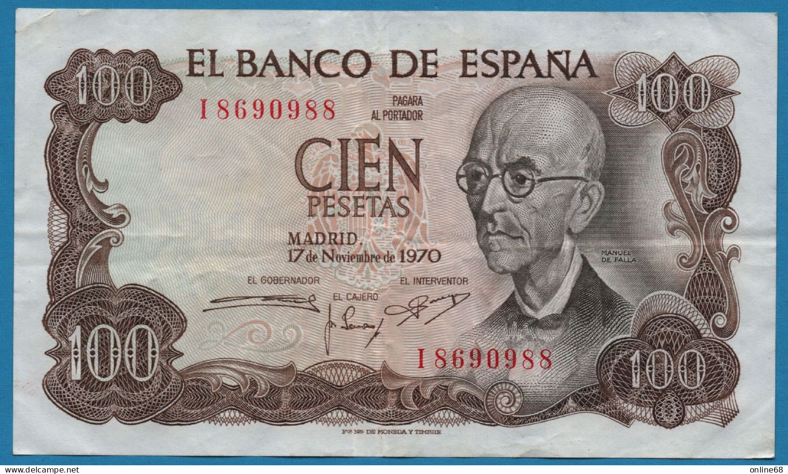 ESPANA 100 PESETAS 17.11.1970 # I8690988 P# 152 Manuel De Falla - 100 Pesetas