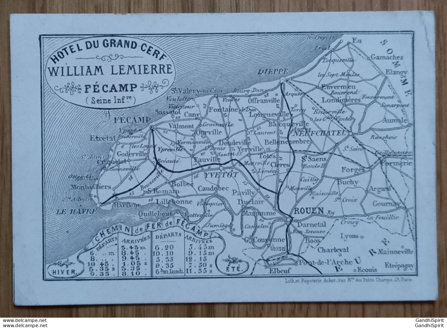 1869 Calendrier De L'Hotel Du Grand Cerf, William Lemierre De Fécamp - Litho Acker - Horaires Chemin De Fer De Fécamp - Small : ...-1900