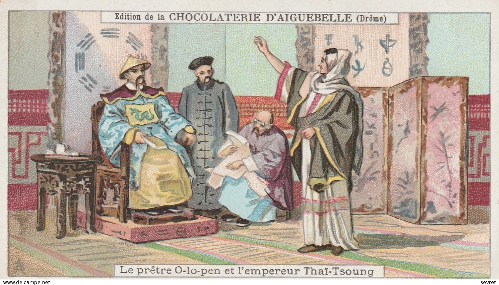 Chromo Didactique Chocolat Aiguebelle  Thème Religion Le Prêtre O-lo Pen Et L'empereur Thai Tsoung - Aiguebelle