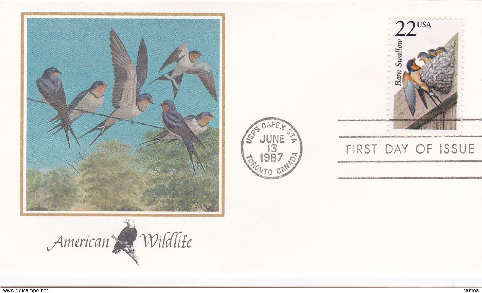 États-Unis FDC 1987 1718 Oiseaux Hirondelle Rustique - 1981-1990